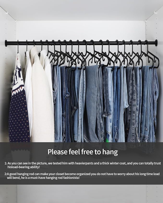 BaiNong Closet Rods for Hanging Clothes Adjustable 17"-82" Black Heavy Duty | - Image 2
