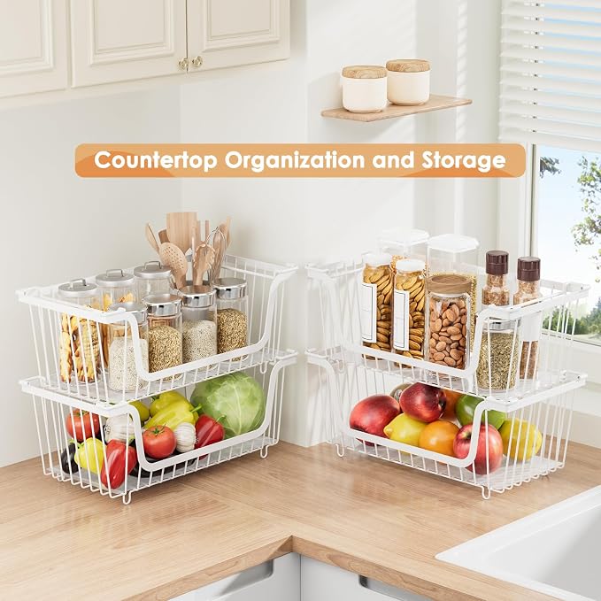 4 Pcs Stackable Wire Baskets for Pantry Organizers and Storage, Produce Potato - Image 3