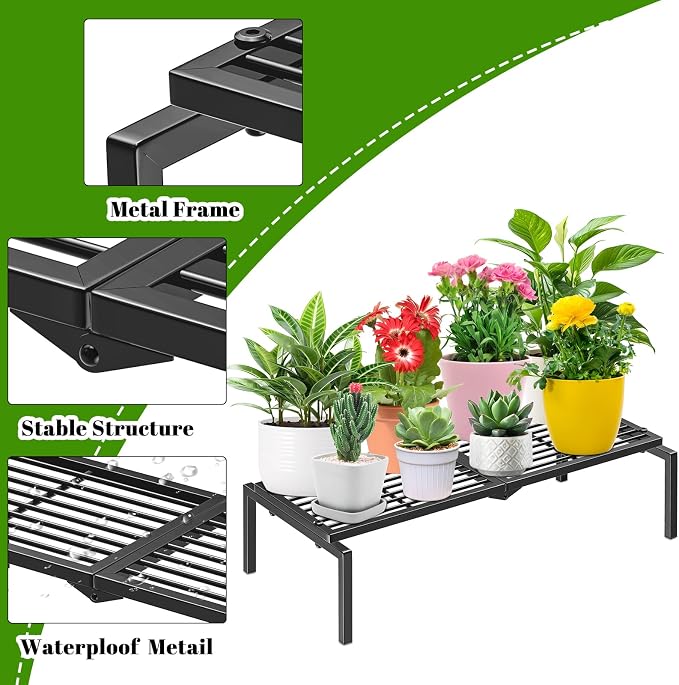 1 Tier Metal Plant Stand Indoor Outdoor, Potted Multiple Flower Pot Holder Rack - Image 2