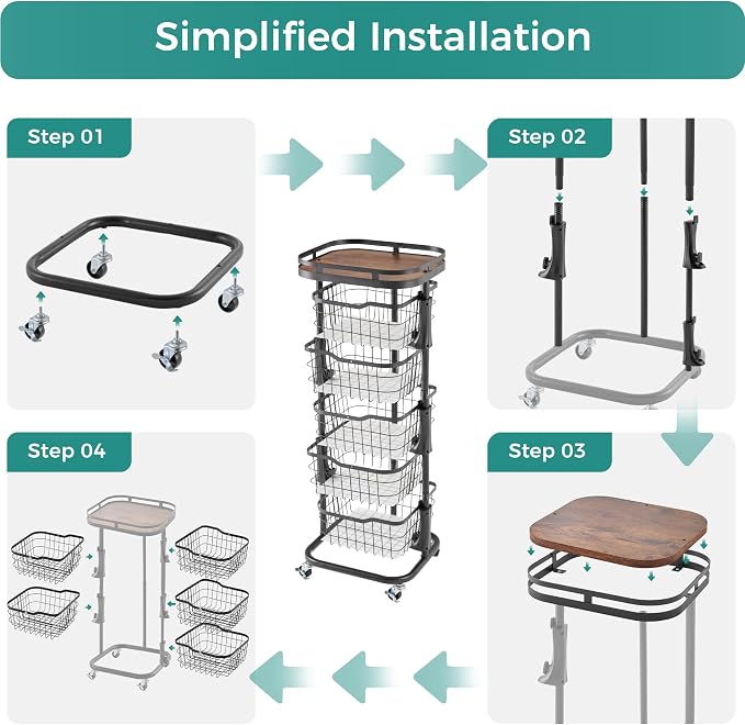 5 Tier Rotating Kitchen Storage Cart, Fruit Vegetable Potato Rack Stand | - Image 9