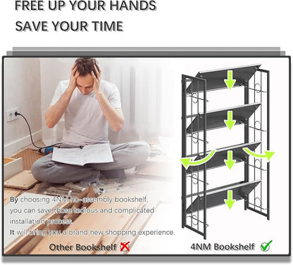 4NM No Assembly 4 Tiers Folding Bookshelf, 47.2" H Foldable Storage Shelves - Image 7