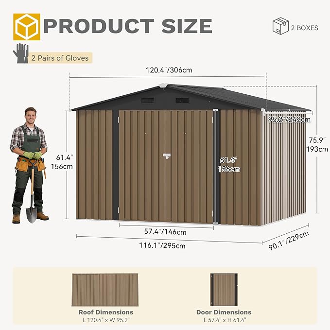DWVO 10x8ft Outdoor Storage Shed, Large Metal Tool Sheds, Heavy Duty Storage - Image 8
