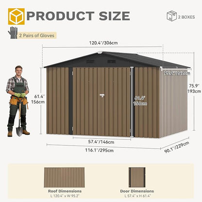 DWVO 10x8ft Outdoor Storage Shed, Large Metal Tool Sheds, Heavy Duty Storage - Image 8