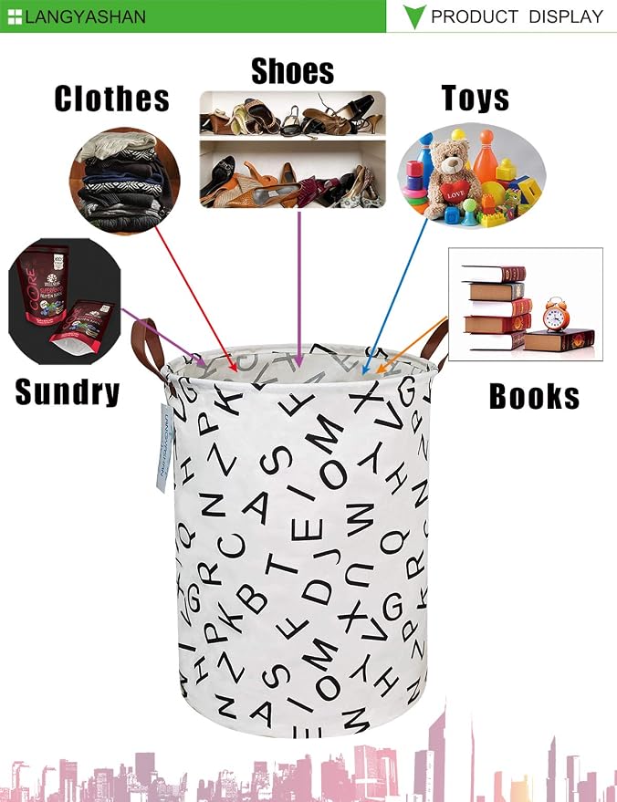 LANGYASHAN Laundry Basket Canvas Fabric Collapsible Organizer Basket - Image 6