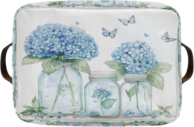 Blue Hydrangea and Butterflies Storage Bins Box Foldable Shelf Basket - Image 8