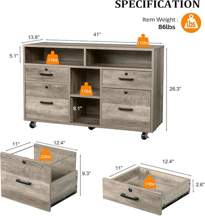 VINGLI Wide 4 Drawer File Cabinet - Image 3