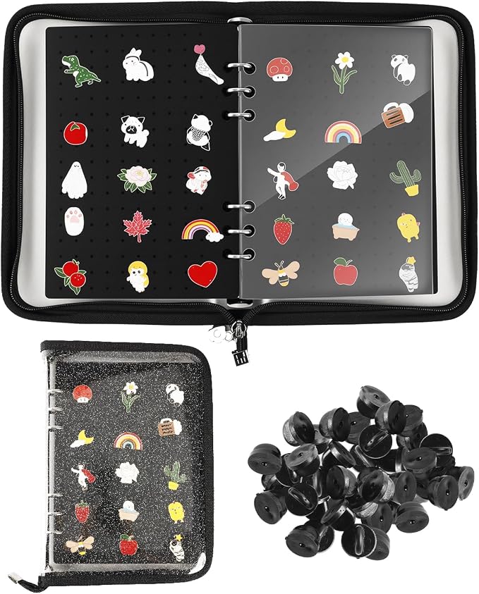 UCEC Enamel Pin Display Book & 50 PCS Rubber Pin Backs, A5 Album Pin Collection by UCEC