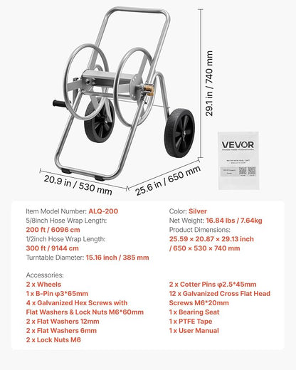 VEVOR Hose Reel Cart, 200/300 ft High-Pressure Garden Hose Cart, Hoses Reel - Image 7
