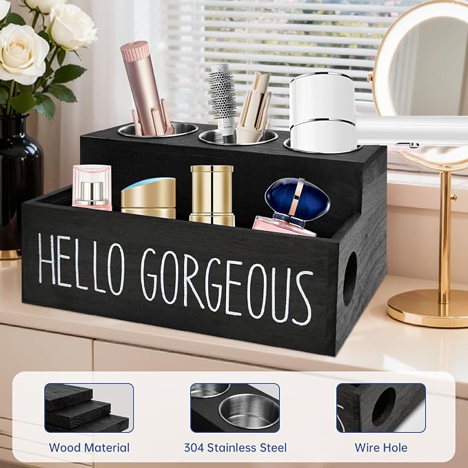 Wooden Hair Tool Organizer, Hair Dryer Holder - Image 5