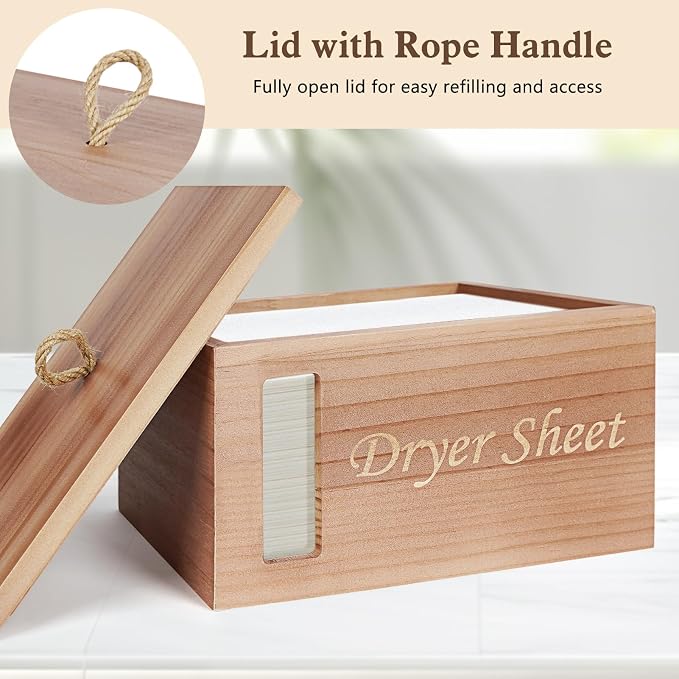 2 Pcs Wood Laundry Pods Container & Dryer Sheet Holder, Solid Pine Laundry - Image 6