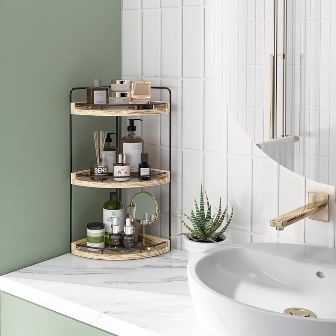 Fixwal Corner Bathroom Counter Organizer, 3 Tier Rustic Bathroom Organizer - Image 5