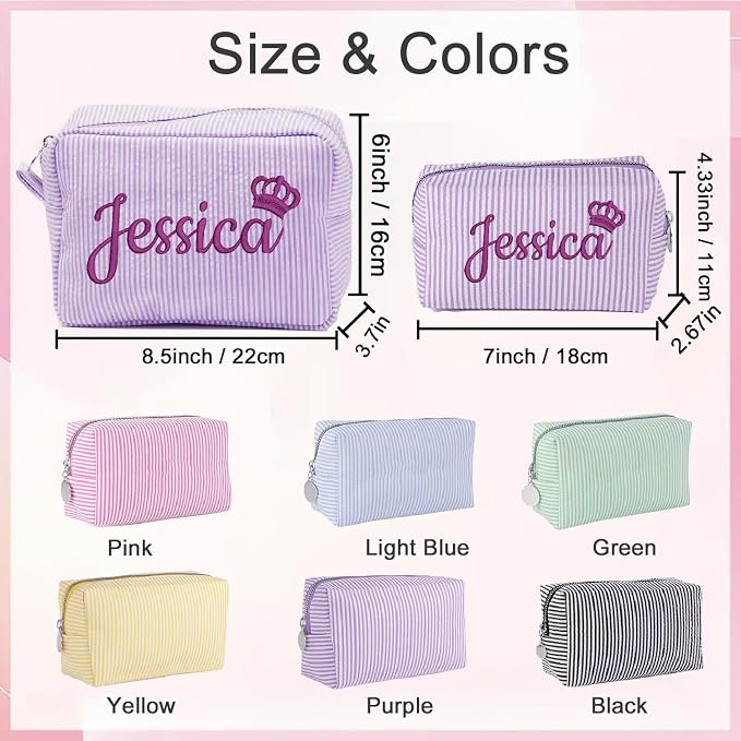 Personalized Seersucker Makeup Bag - Image 2