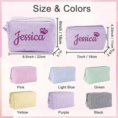 Personalized Seersucker Makeup Bag - Image 2