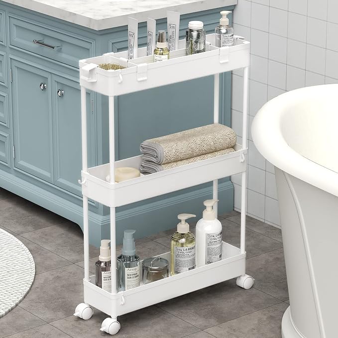 SPACELEAD Slim Storage Cart 3 Tier, Bathroom Organizer Rolling Utility by Home