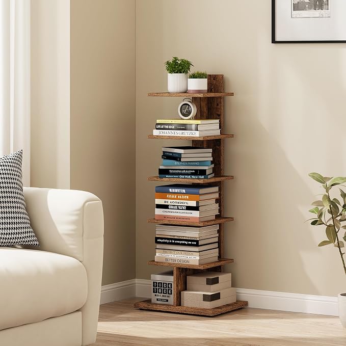 TUTOTAK Book Shelf, Narrow Spine Bookshelf, 6-Tier Bookcase by ChoosetutotakFurnitureBuildYourCozyHome
