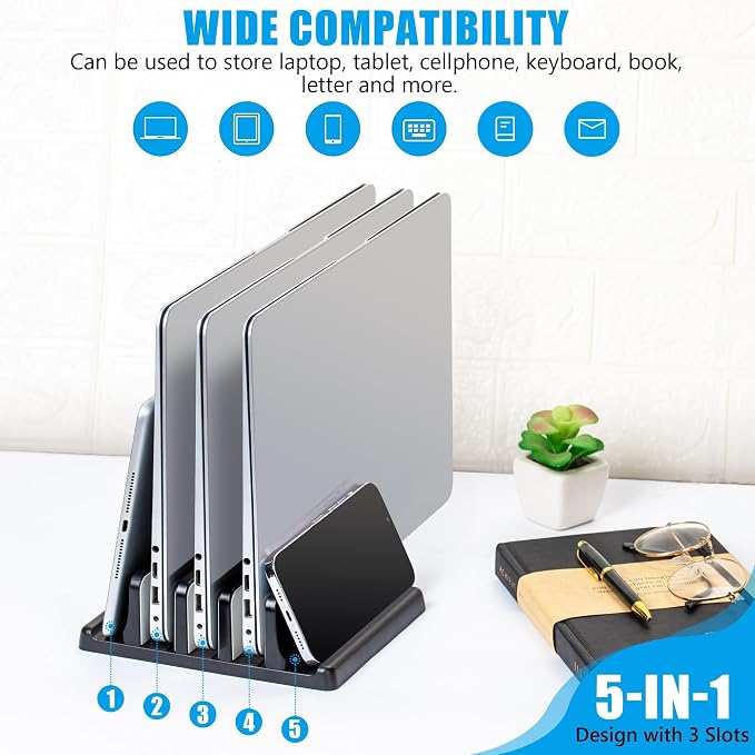 Ryvlan Vertical Laptop Stand, 3 Slot Adjustable Laptop Storage Rack and Desk - Image 3