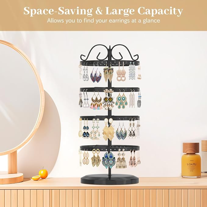 MODOWEY Rotating Earring Holder Organizer Stand, 4 Tiers Metal Tree, Display - Image 6