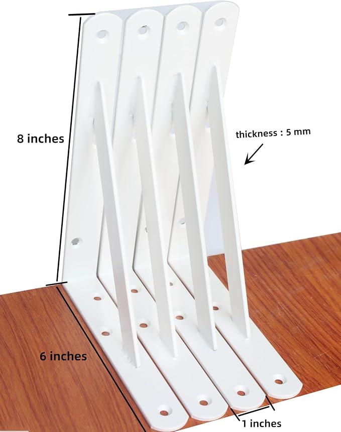 12 Pack L8 x H 6" White Heavy Duty Shelf Brackets - Image 2