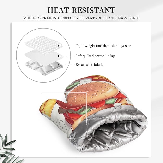 Fast Food Print Oven Mitts Set of 2, Heat Resistant Silicone Oven Mittens Gloves - Image 5