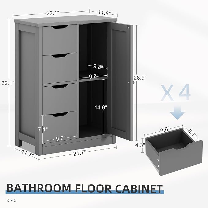 Shintenchi Bathroom Floor Storage Cabinet, Wooden Storage Organizer - Image 3