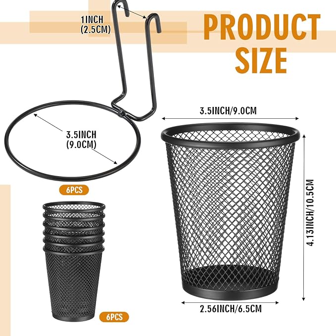 6 Sets Grid Wall Cups with Ring Hooks, hanging pencil holder Wall Mount Wire - Image 2