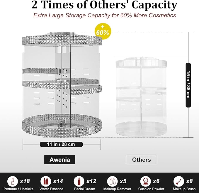 Awenia Makeup Organizer 360-Degree Rotating Plus Size, Adjustable Makeup Storage - Image 2