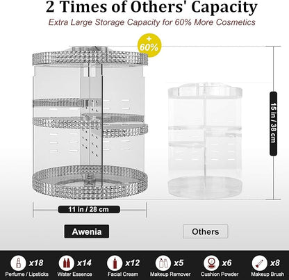 Awenia Makeup Organizer 360-Degree Rotating Plus Size, Adjustable Makeup Storage - Image 2