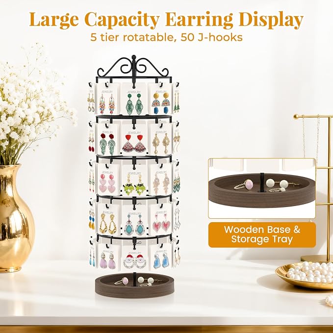 EsLuker.ly Earring Holder Organizer Rotating Display Tree Stand, Adjustable - Image 4