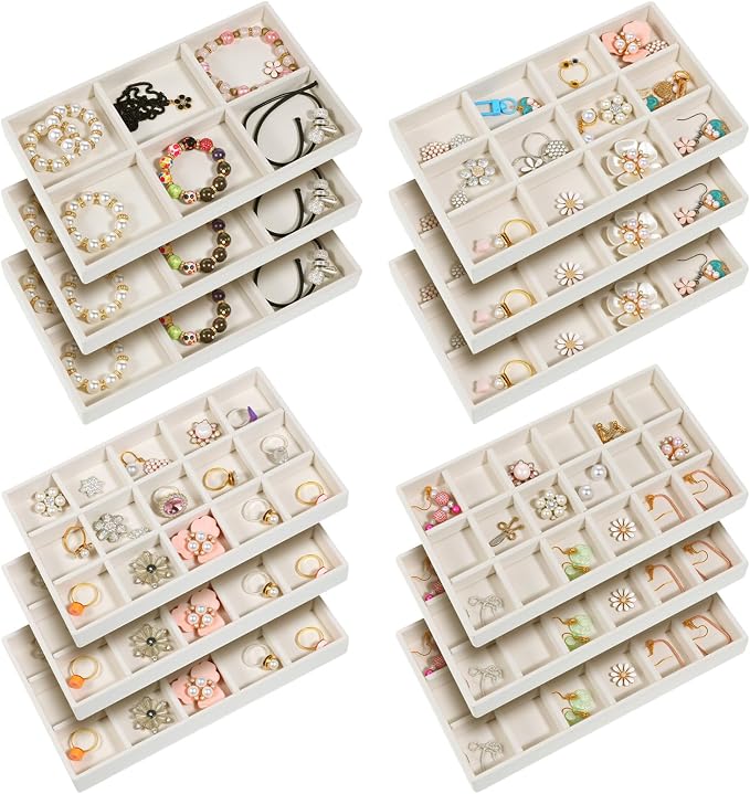 12 Pcs Stackable Jewelry Organizer Trays, Adjustable Velvet Jewelry Box Tray by Unknown