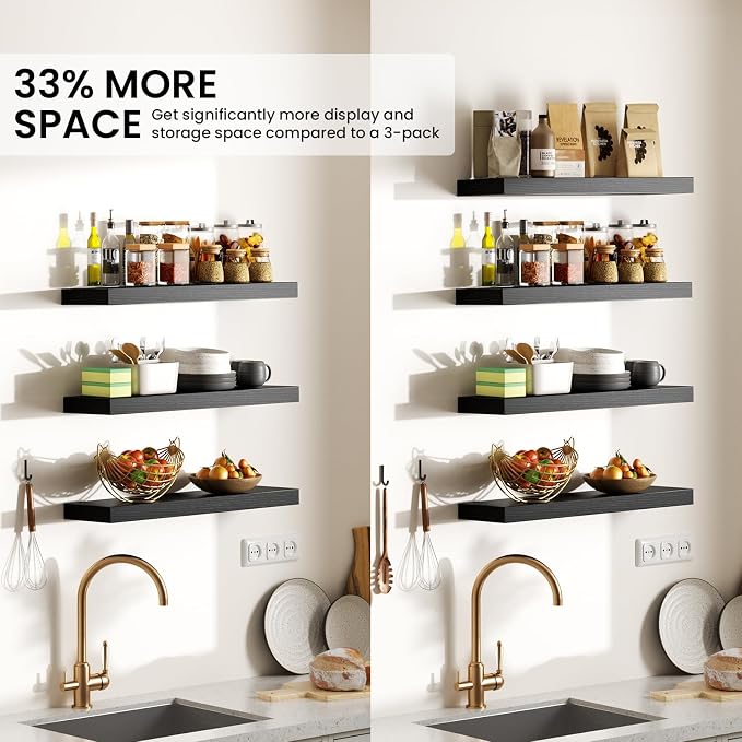 BAYKA Floating Shelves for Wall, 15.7in Wall Mounted Rustic Wood Shelves for - Image 7