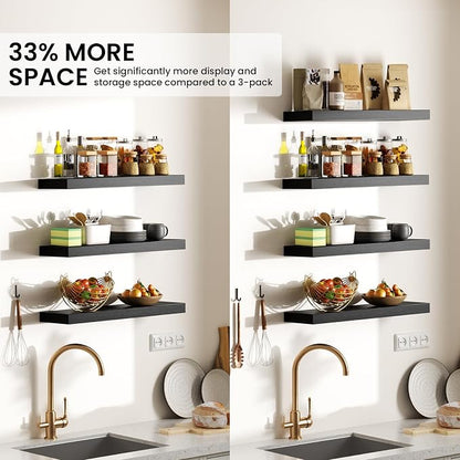 BAYKA Floating Shelves for Wall, 15.7in Wall Mounted Rustic Wood Shelves for - Image 7