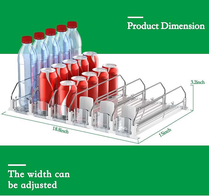 Drink Organizer for Fridge-White Automatic Pusher Glide, 12oz 16oz 20oz-Soda - Image 4