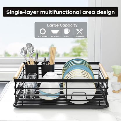 Dish Racks for Kitchen Counter: Wooden Handles, Thickened Metal, No Assembly. - Image 2