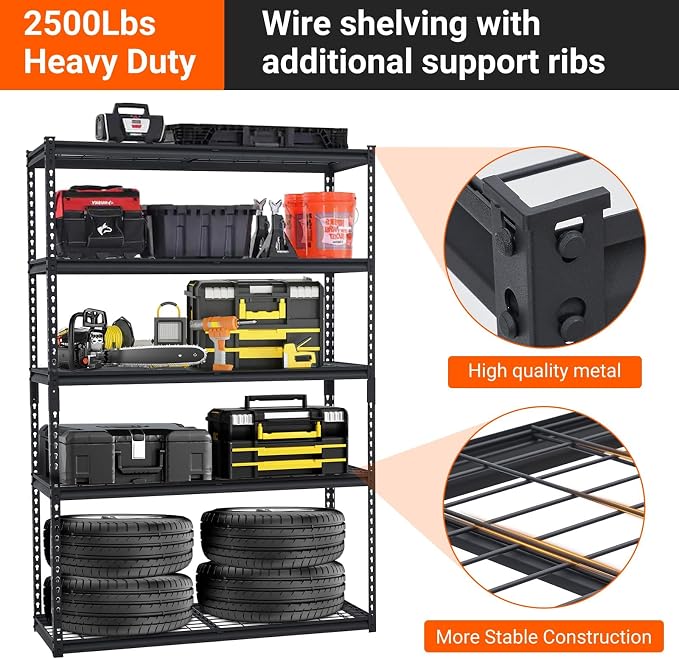 Garage Storage Shelves 5 Tiers, Heavy Duty Storage Shelving Racks - Image 7