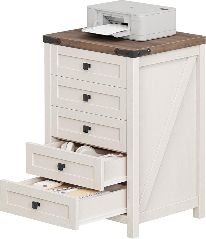 Halitaa 5 Drawer Small File Cabinet, Farmhouse Vertical Filing Cabinet | Under - Image 8
