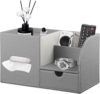 YAPISHI Tissue Box Cover with Storage Tray and Drawer, PU Leather Square Tissue by YAPISHI