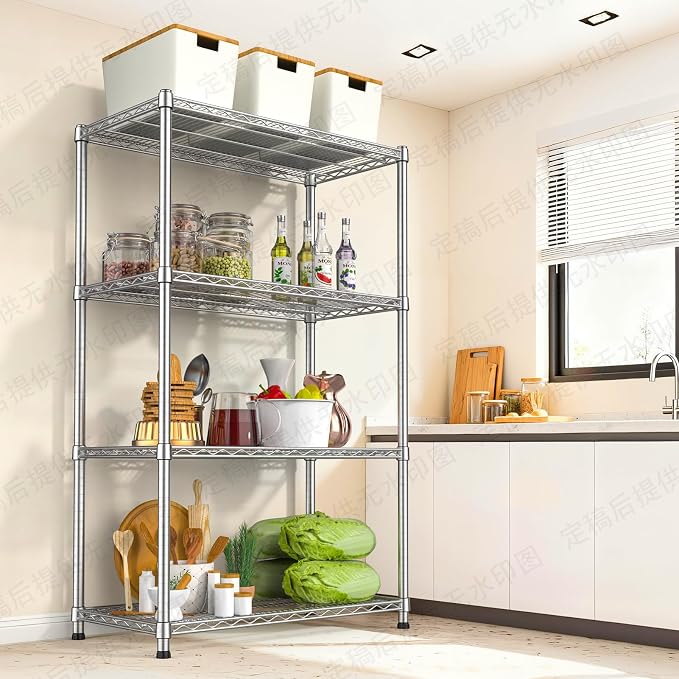 4- Shelf Storage Shelves Metal Shelving Unit Adjustable 4 Tier Wire Shelving - Image 6
