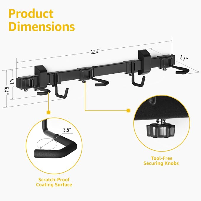 monTEK Enhanced Bike Storage Rack, Adjustable 3-Bike and 2-Helmet Hangers - Image 6
