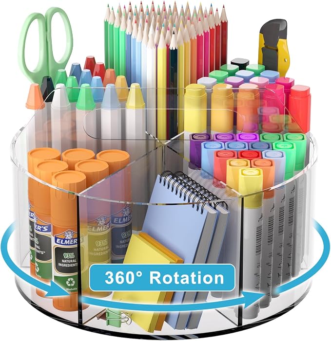 Acrylic Pen Holder for Desks, Acrylic Desk Organizer Clear, 360 Degree Pencil by Wawocs