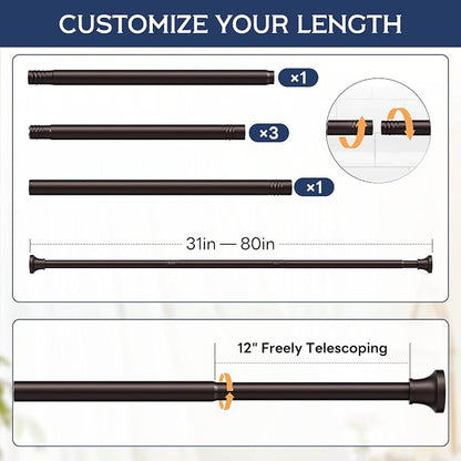 Adjustable Shower Curtain Rod 31-80 Inch, Never Rust Stainless Steel Brown - Image 2