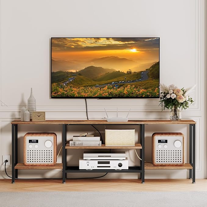 HOOBRO TV Stand with Power Outlets to 75 Inches, TV Console Table with Open - Image 3