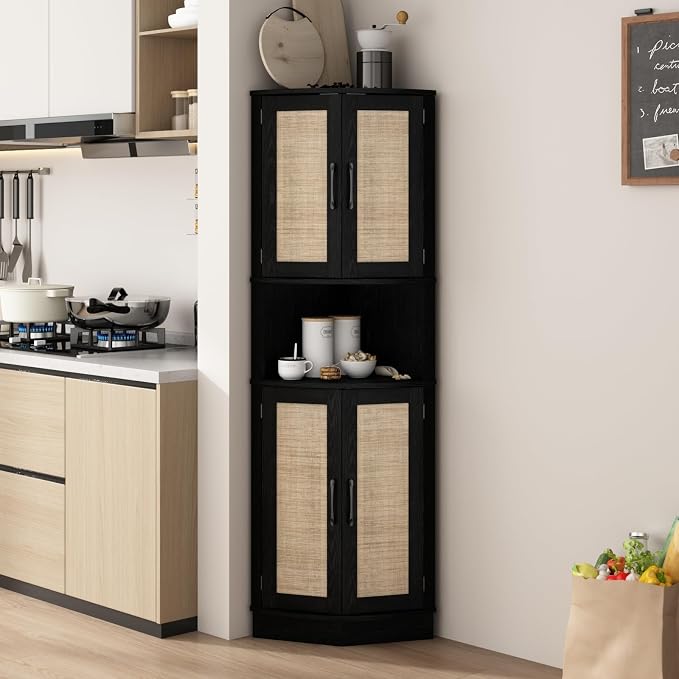Tall Corner Cabinet, 64.7" Rattan Corner Storage Cabinet - Image 6