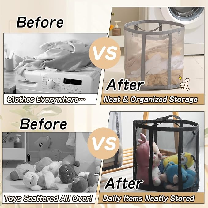 Collapsible Laundry Basket, Mesh Bag - Image 6