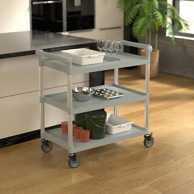 Gray Utility/Bussing Cart with Three Shelves - Image 2