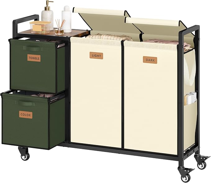 Hoctieon 4 Section Laundry Cart, 48 Gal. Laundry Hamper by Hoctieon