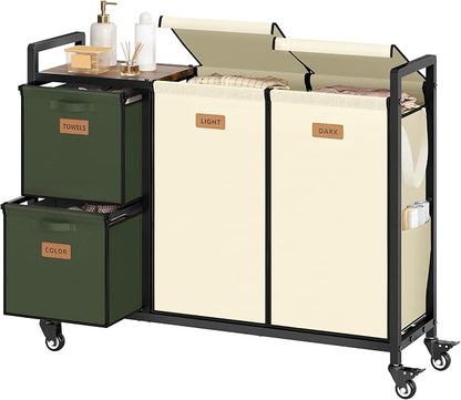 Hoctieon 4 Section Laundry Cart, 48 Gal. Laundry Hamper by Hoctieon