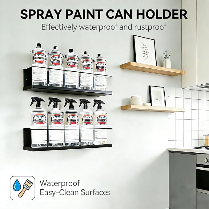 6 Pack Wall-Mounted Spray Bottle Holder, Heavy-Duty Steel Black Aerosol Can - Image 2
