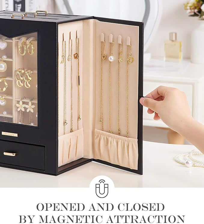 Homde Jewelry Organizer with Transparent Window Necklace Hooks Gift - Image 4