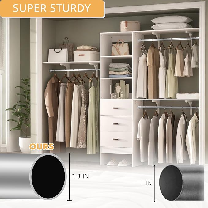 1.3 Inch Diameter Closet Rods for Hanging Clothes 17-28 Inch Adjustable - Image 2