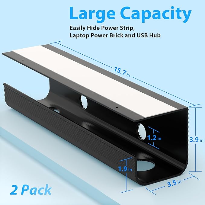 ZhiYo 2 Pack Large Capacity Cable Management Tray 31.5in, Thick PVC Under Desk - Image 3